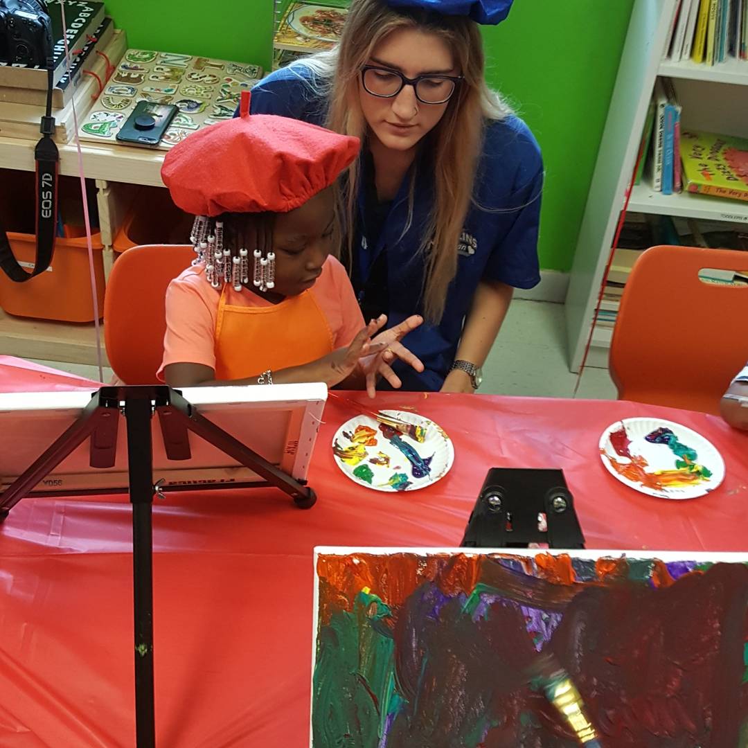 children finger painting